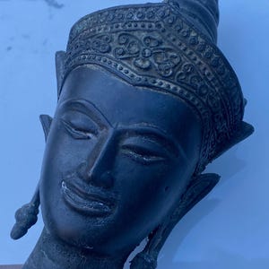 Khmer Cambodian Cast Bronze Ayutthaya Buddha on Wood Pedestal