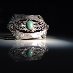 1910 Striking Sterling Silver Czech Glass Brooch - Orientalist after Neiger Brothers