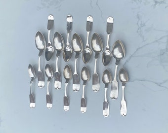 1850 R Speer Coin Silver Set Dessert Spoons (5) and Teaspoons (10)