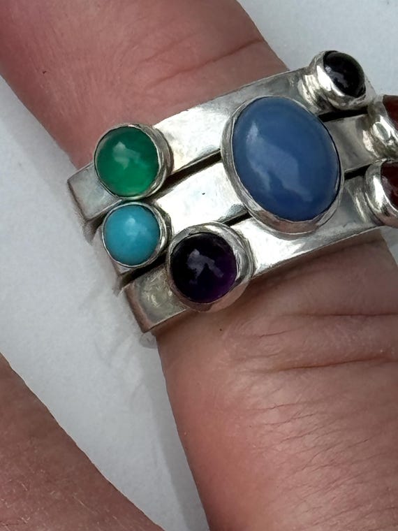 Sterling Silver Stacking Ring Set with Chalcedony… - image 3