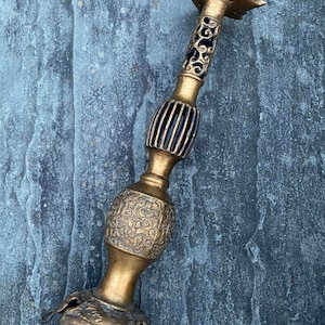 C. 1910 Japanese Large (20&quot;) Taishō Gilt Bronze Temple Candleholder (1900 grams)