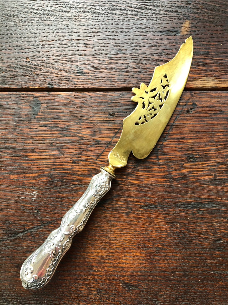 1890 Sterling Silver and Gilt Brass French Serving Knife Etsy