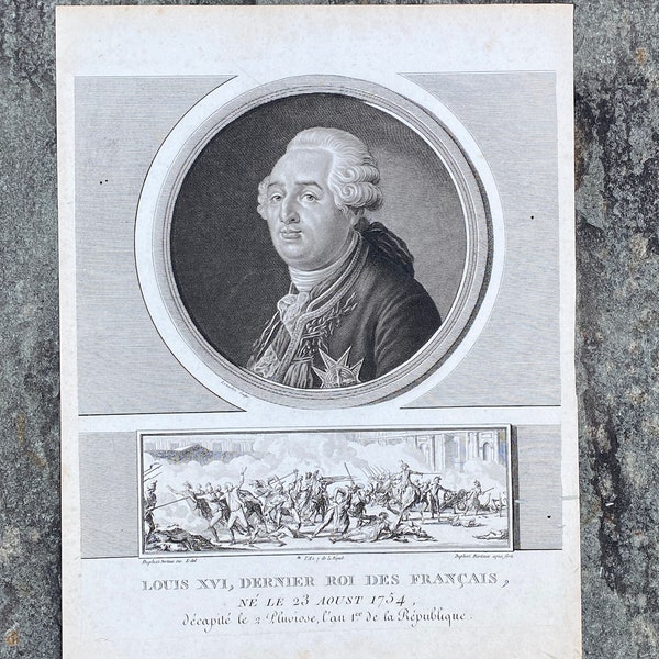 18th c. Engraving of King Louis XVI Dernier Roi Des Francais