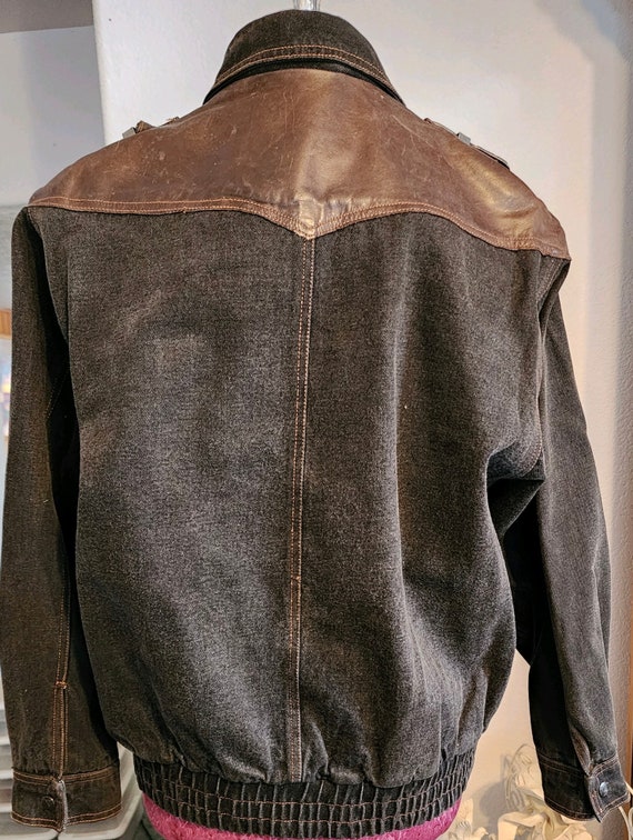 1990s Leather Denim Fringe Unisex Western Jacket … - image 3