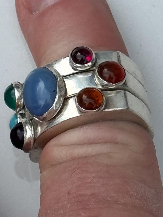 Sterling Silver Stacking Ring Set with Chalcedony… - image 1