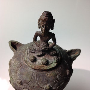 Antique Javanese Bronze Buddha Oil Lamp or Censor