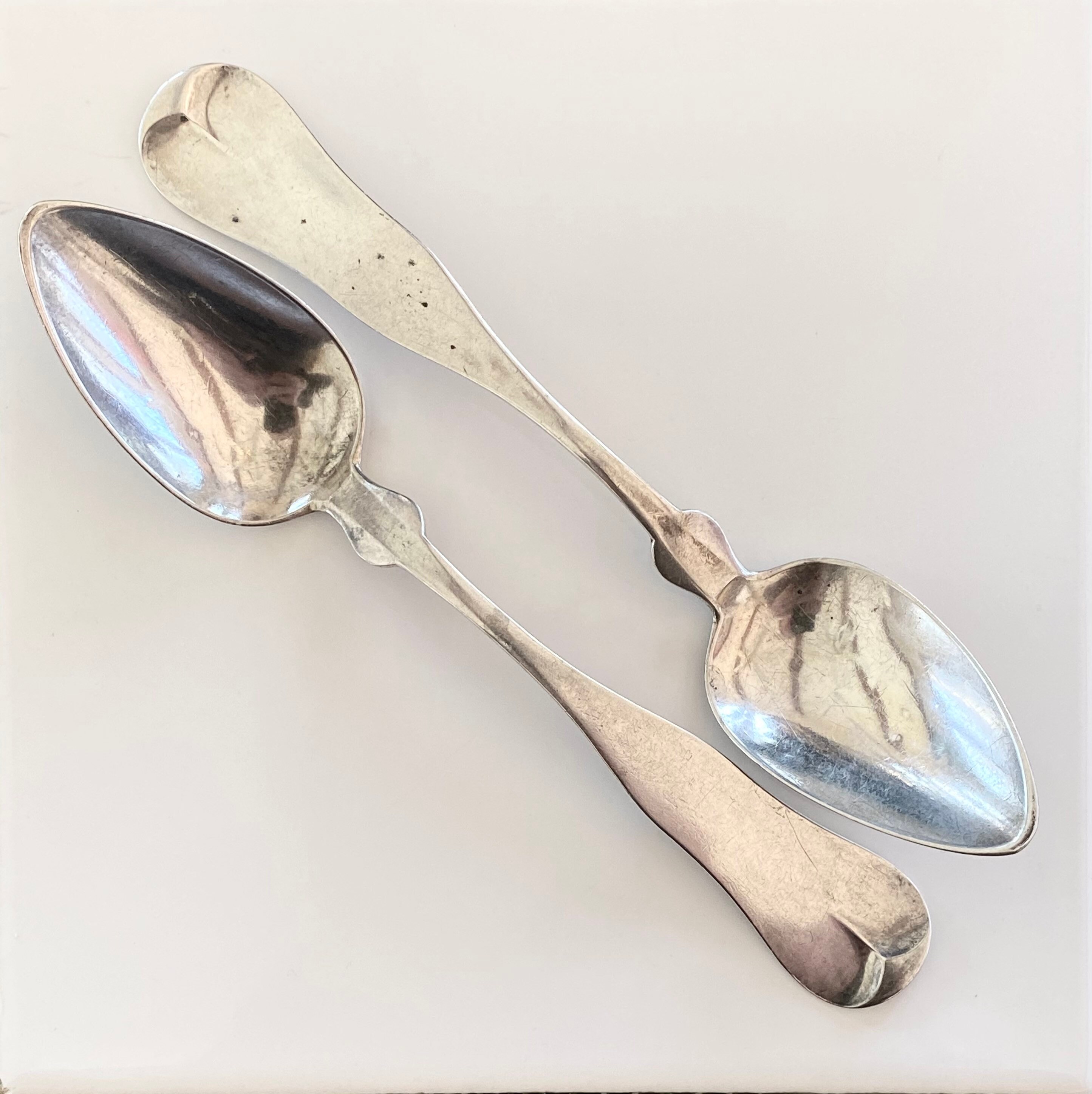 【希少】spoon Silverlight CD 1837-69 Lowell & Senter Coin Silver Teaspoon Pair (2) Portland