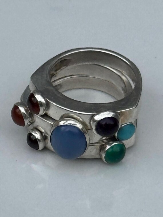 Sterling Silver Stacking Ring Set with Chalcedony… - image 4