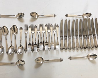 Set of Nils Hansen Oden 830 Silver Norway Flatware 12 Place Setting