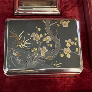 Japanese Chokin and 950 Silver Smoking Set in Original Box image 8