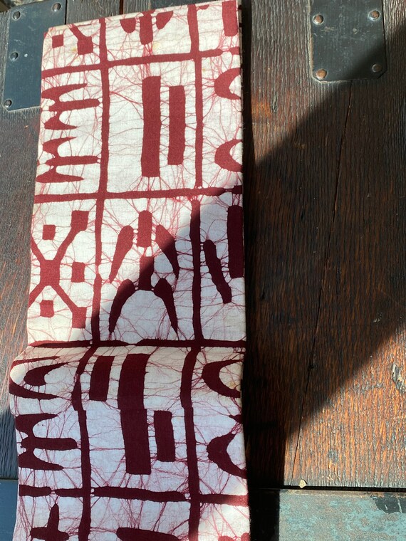 Japanese Wax Batik Cotton Obi or Sash in Burgundy… - image 9