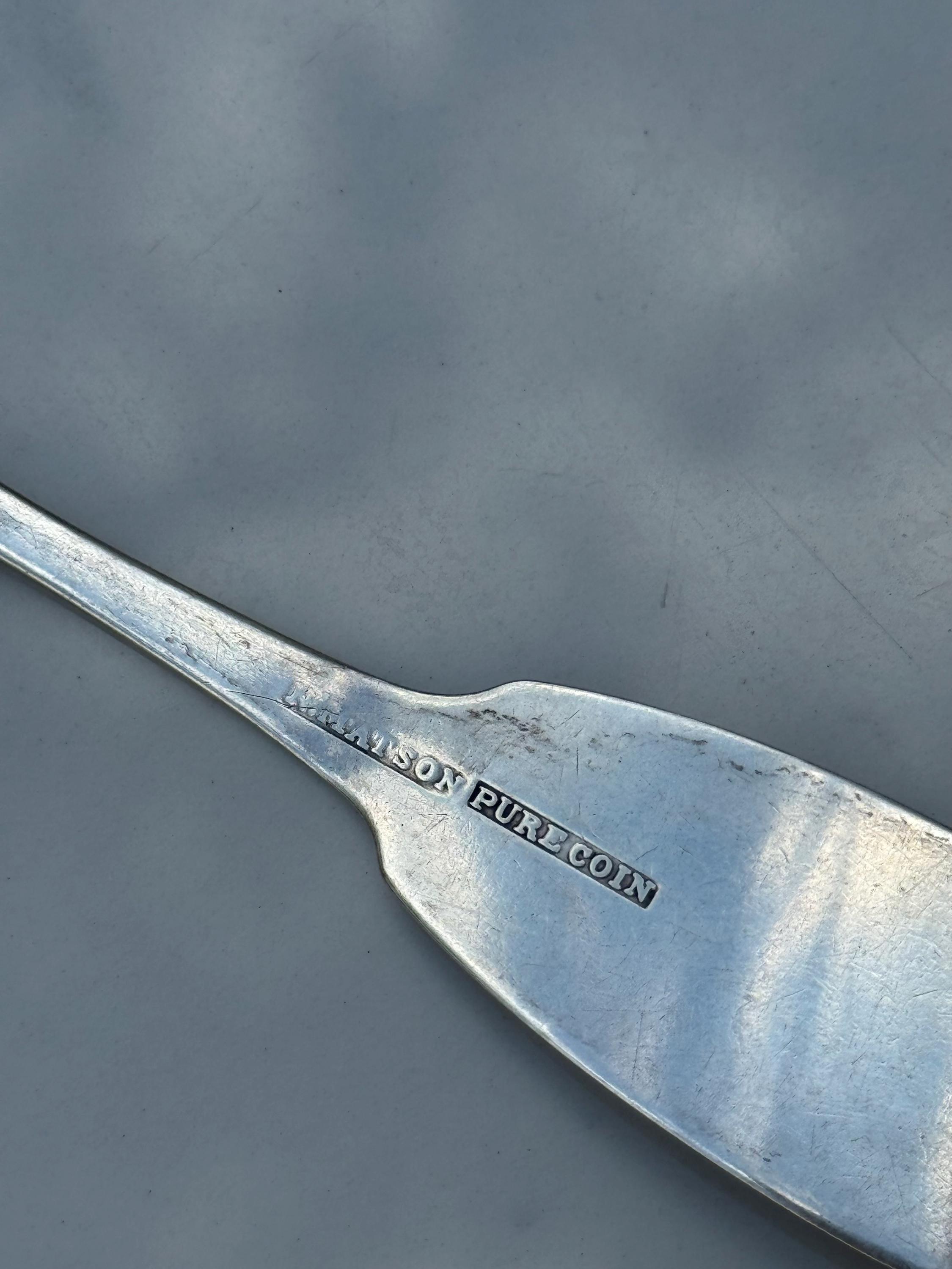 1850 Coin Silver Fiddleback Sugar Spoon by N Matson 