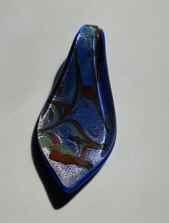 Vintage Handblown Dichroic Glass Pendant Blue and… - image 2