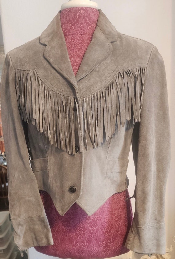 1980s Leather Suede Fringe Western Jacket (Size 14