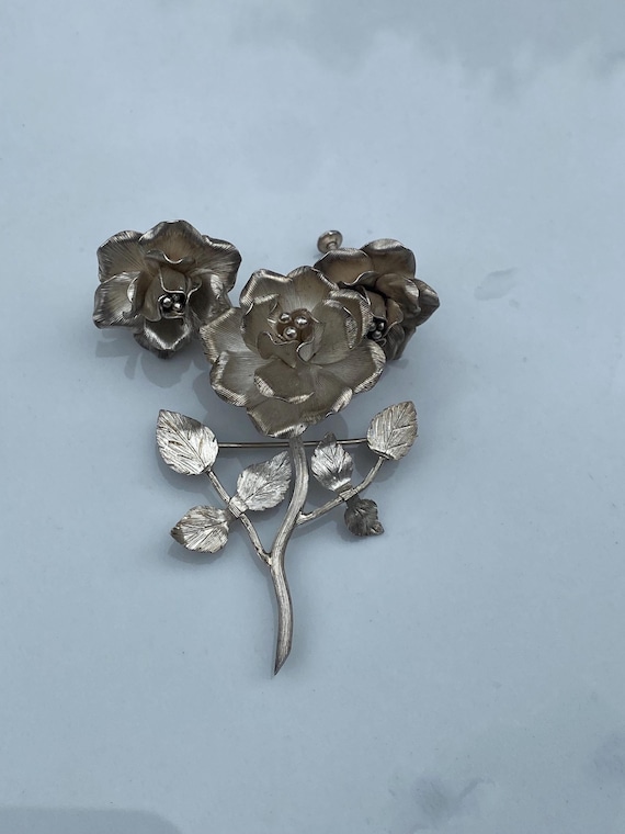 Vintage Sterling Silver Taxco Mexican Rose Brooch and Screw Back