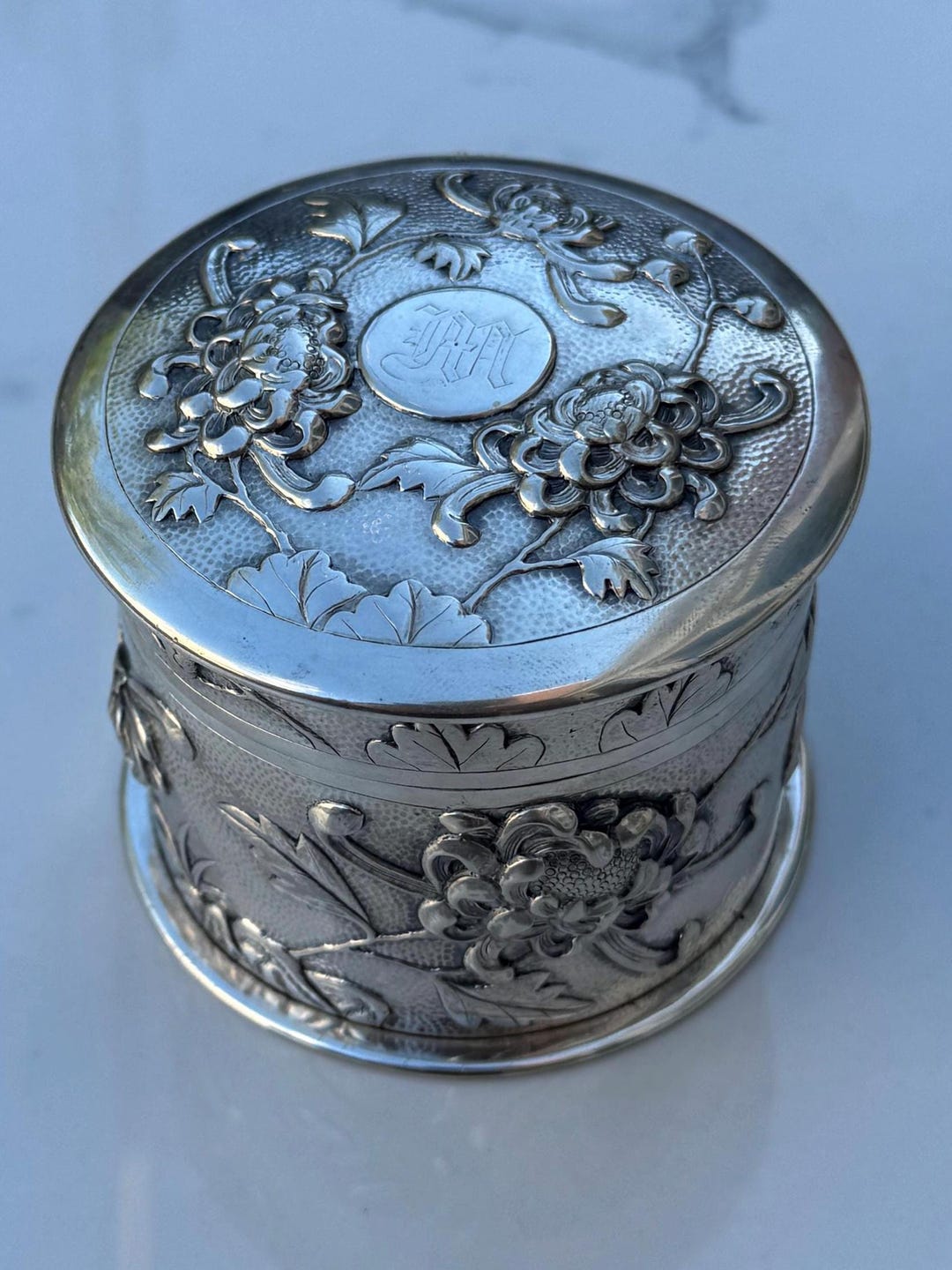 1890-1910 Tuck Chang & Co. Silver Dresser Jar / Tea Caddy With