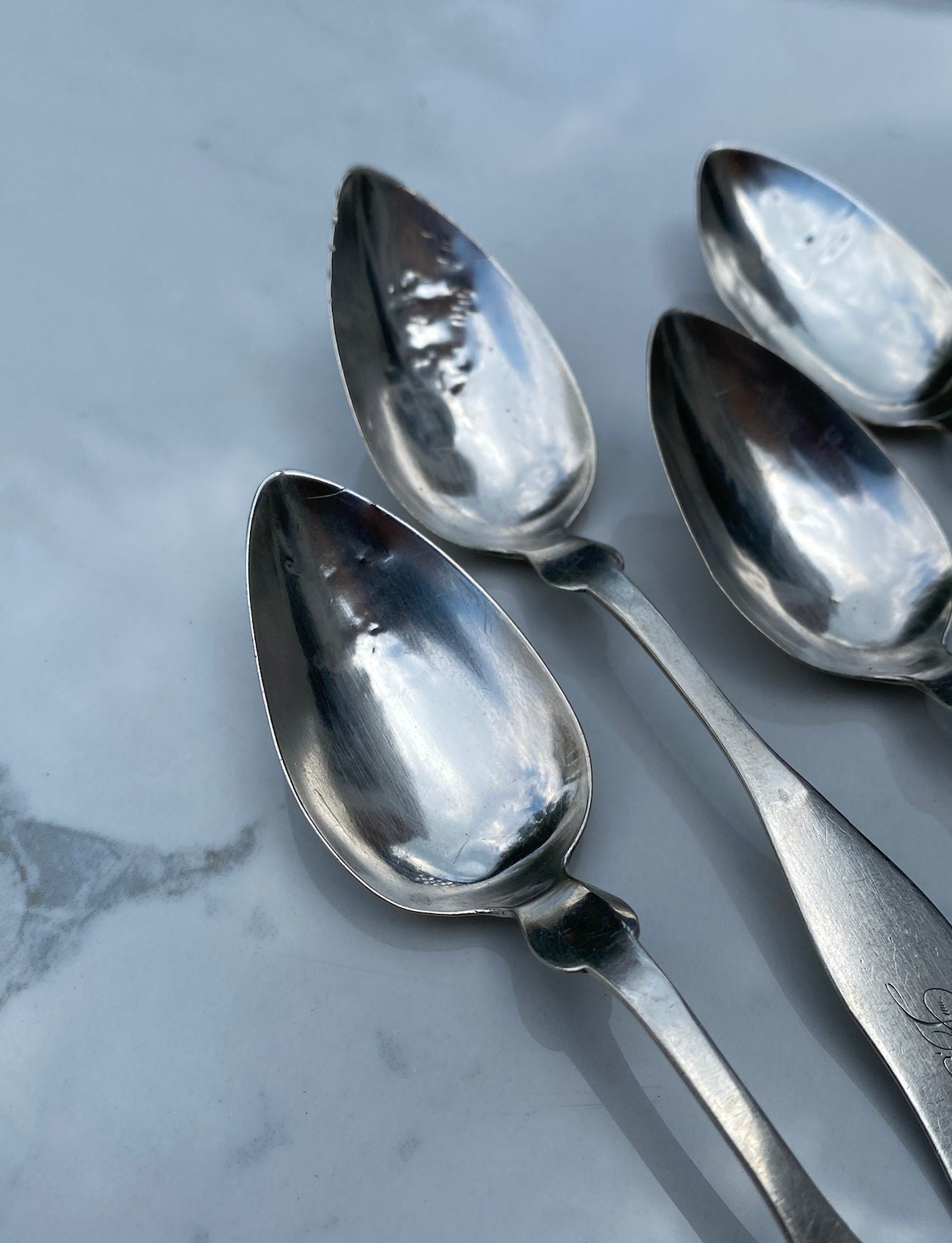 1850-1867 Coin Silver Silver Teaspoons (5) by HL Webster & Co