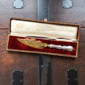 1890 Sterling Silver and Gilt Brass French Serving Knife