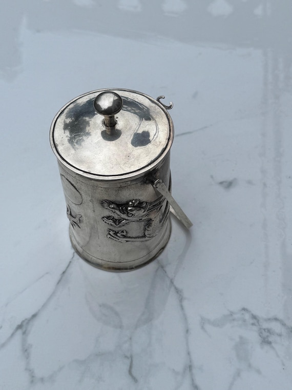 C. 1910 Chinese Export Silver Dragon Biscuit Barrel or Preserves