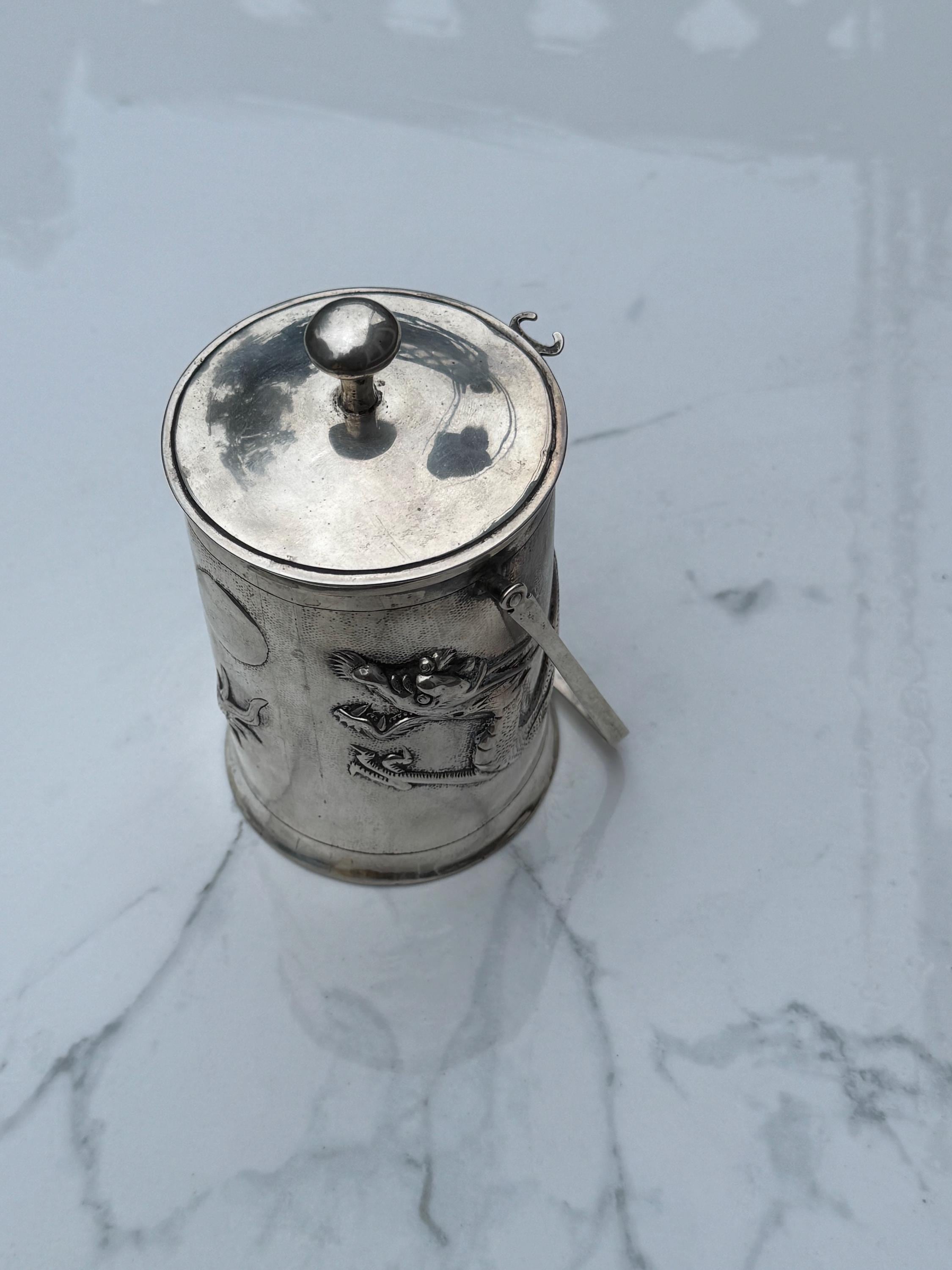 C. 1910 Chinese Export Silver Dragon Biscuit Barrel or Preserves