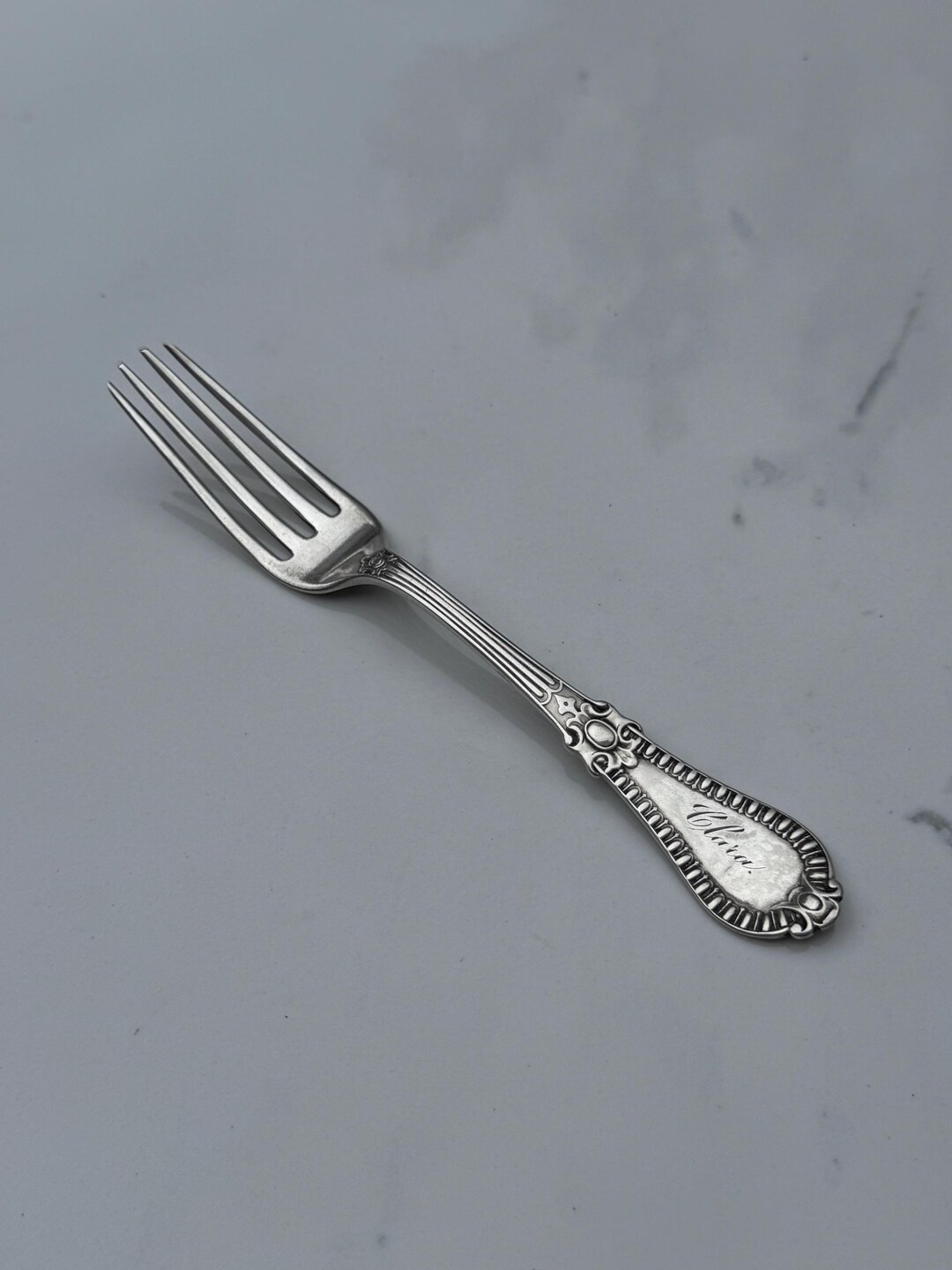1870 Coin Silver Dinner Fork by NYC Wood and Hughes in the Gadroon
