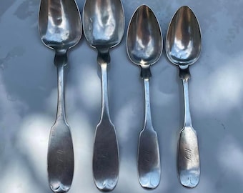 1850-60 Mobile Alabama  Coin Silver Tablespoon Two Pairs (4) 'Mc L.' by L'Hommedieu and Conning (186 g)