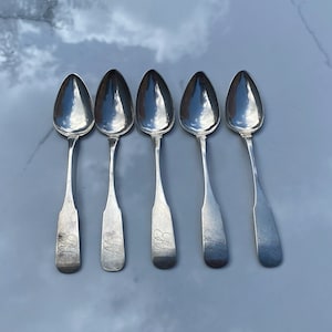 1818-1825 Coin Silver Teaspoon Set of Five (5) by Joseph Church of