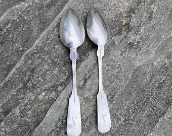 1836-39 John Bigelow Co Coin Silver Tablespoon Pair (2) Boston