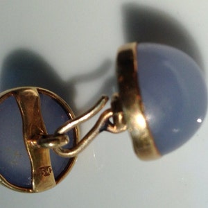 1880 15 CT Gold and Blue Chalcedony Cabochon English Cufflinks 625 Agate Husband Gift image 3