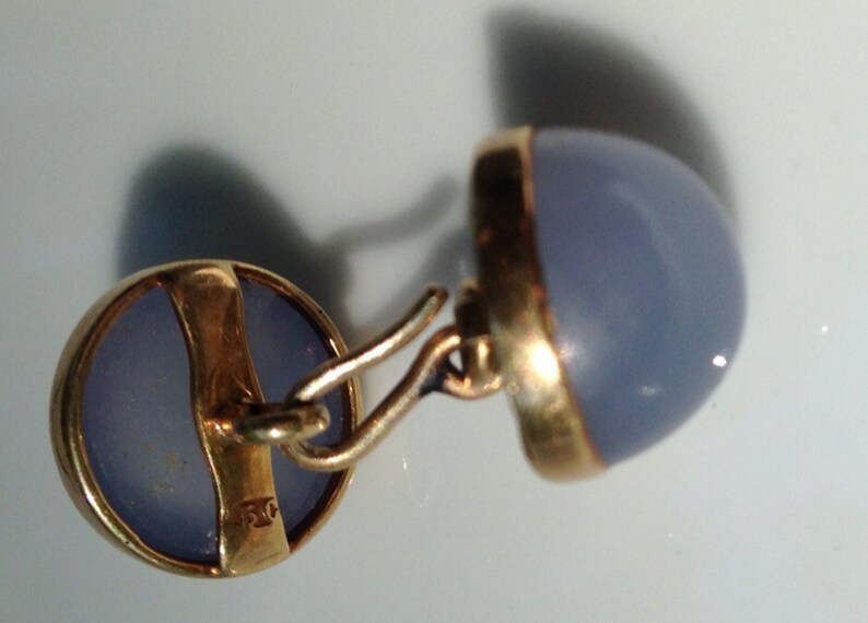 1880 15 CT Gold and Blue Chalcedony Cabochon English Cufflinks 625 Agate Husband Gift image 3