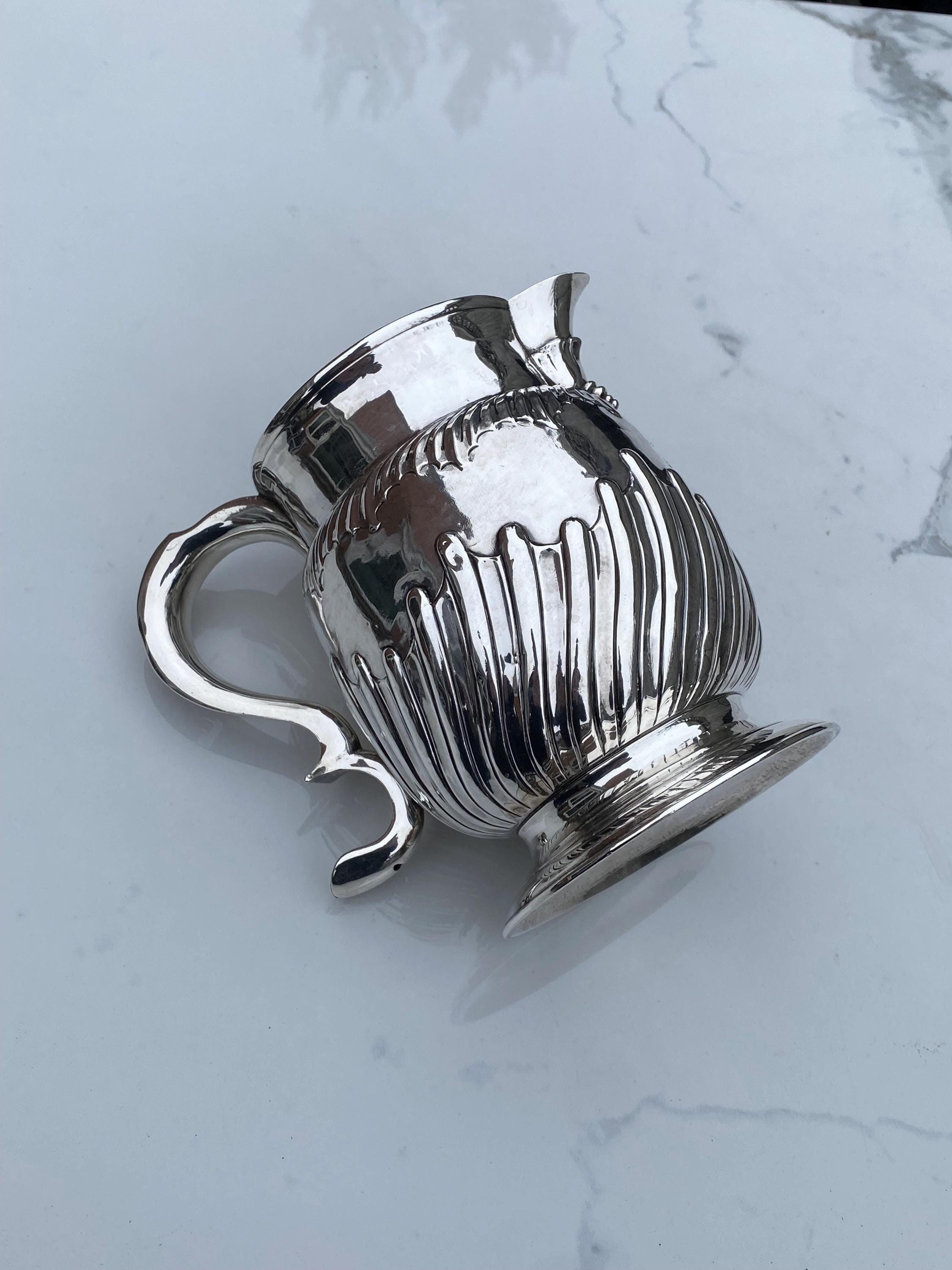 1757 George II - John Langlands I of Newcastle Large Water or Beer Jug with Arms of John Baskerville of Woolley English Sterling Silver