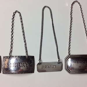 Sterling Silver Liquor Tag (Your choice: Whiskey, Sherry, Port, Brandy, Vermouth)