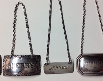 Sterling Silver Liquor Tag (Your choice: Whiskey, Sherry, Port, Brandy, Vermouth)