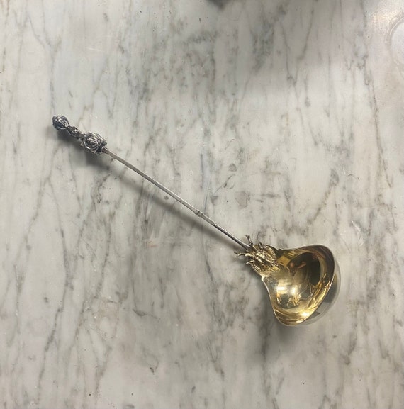 1864 Gorham 'bust' Medallion Coin Silver Gilt Ladle With Saxon