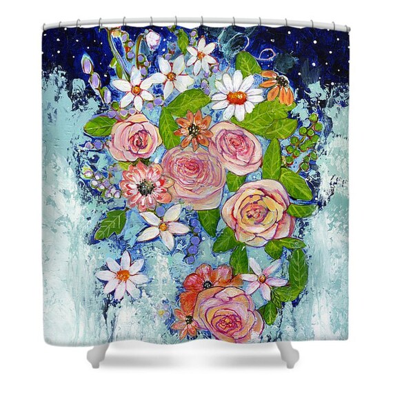 Wildflower Shower Curtain Boho Style Bathroom Decor Nature Inspired Art