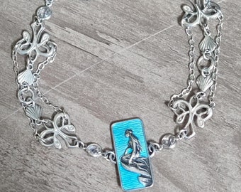 Vintage Mermaid Perfect Enamel Denmark Signed Sterling Silver Chain Bracelet JTH Jens Tage Hansen