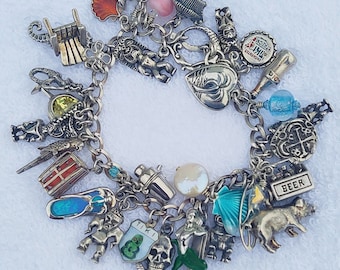 Vintage Antique Happy TIKI 31 Charm Bracelet Sterling Silver Movables Articulated Enamel Charms