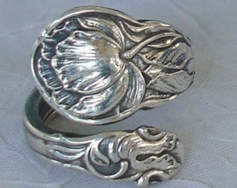 Cabbage Rose Gorham Vintage Sterling Spoon Ring dmfsparkles