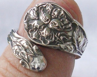 Cherry Blossoms Flower Gorham Vintage Sterling Silver Spoon Ring dmfsparkles