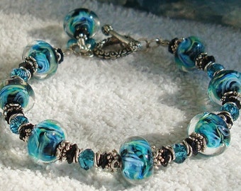 Twilight  Lampwork Sterling Silver Crystal Bracelet dmfsparkles