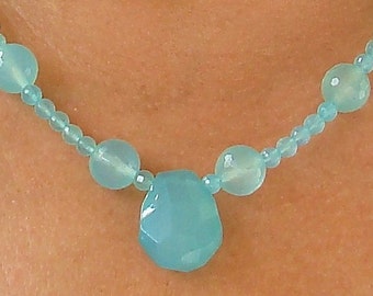 Sea Chalcedony Stone   Sterling Necklace   High Quality  dmfsparkles