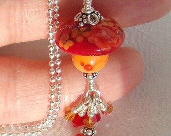 Lucky Mushroom Lampwork Sterling Silver Pendant Necklace   dmfsparkles