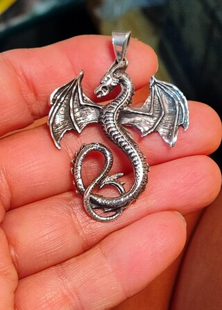 Collana Uomo Drago Celtico In Argento 925 - Ciondolo Vintage 25x6 Mm Con Catena Acciaio 55 Cm, Regalo