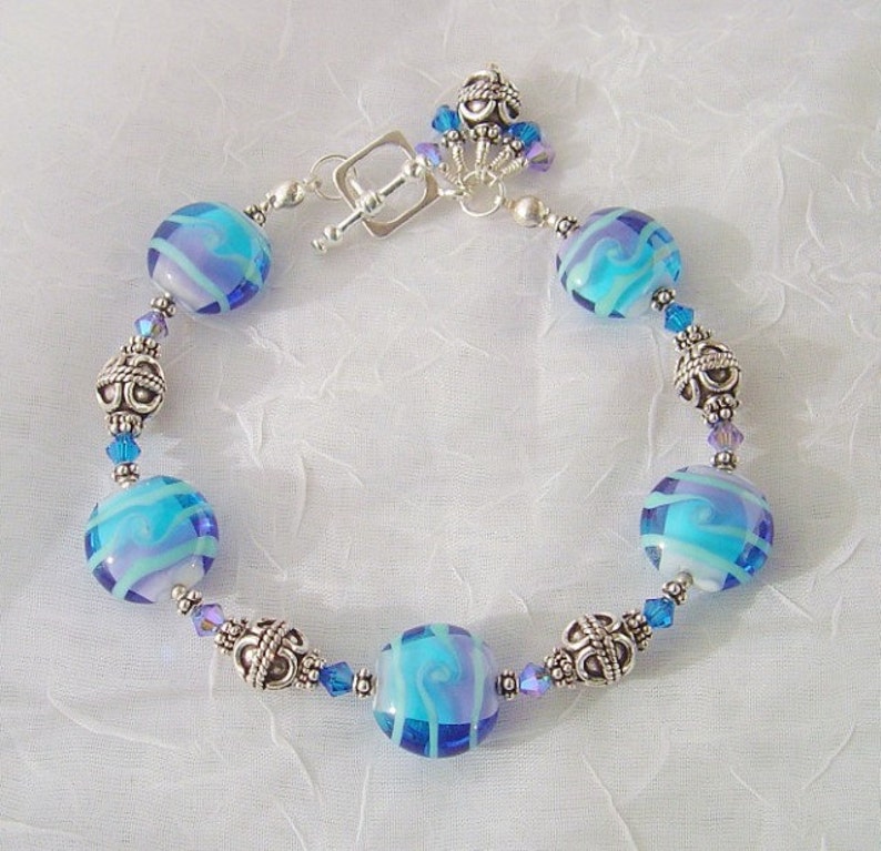 Whimisical Wheels Lampwork Sterling Crystal Bracelet dmfsparkles image 2