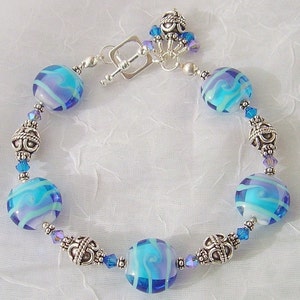 Whimisical Wheels Lampwork Sterling Crystal Bracelet dmfsparkles image 1