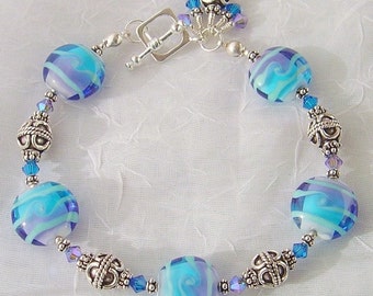 Whimisical Wheels Lampwork Sterling Crystal Bracelet dmfsparkles