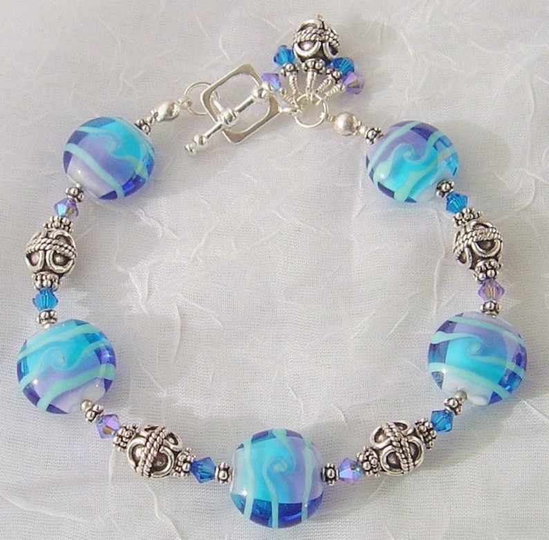 Whimisical Wheels Lampwork Sterling Crystal Bracelet dmfsparkles image 1