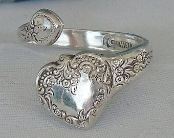 SMALL RARE Heart  Vintage Wallace Sterling Spoon Ring  dmfsparkles