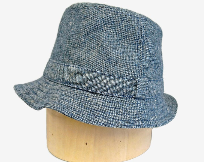 Irish Walking Hat in Vintage Blue Tweed Bucket Hat - Etsy