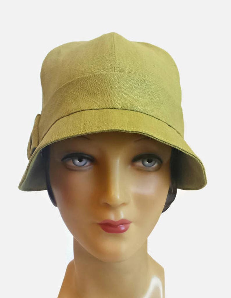 Cloche Hat With Bow in Chartreuse Linen 1920s Style Cloche - Etsy